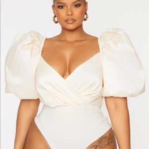 Taffeta cream puff sleeve bodysuit